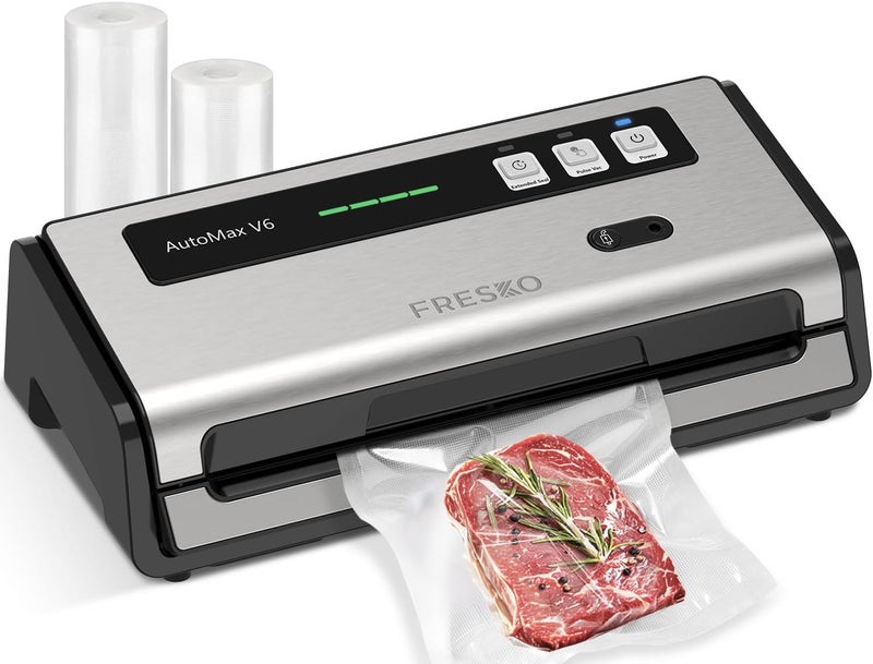 Fresko Food Vacuum Sealer with Automatic Bag Detection, Double Heat Seal, Built-in Bag Roll Storage & Cutter, 2 Rolls Bags, Starter Kit - Image 1